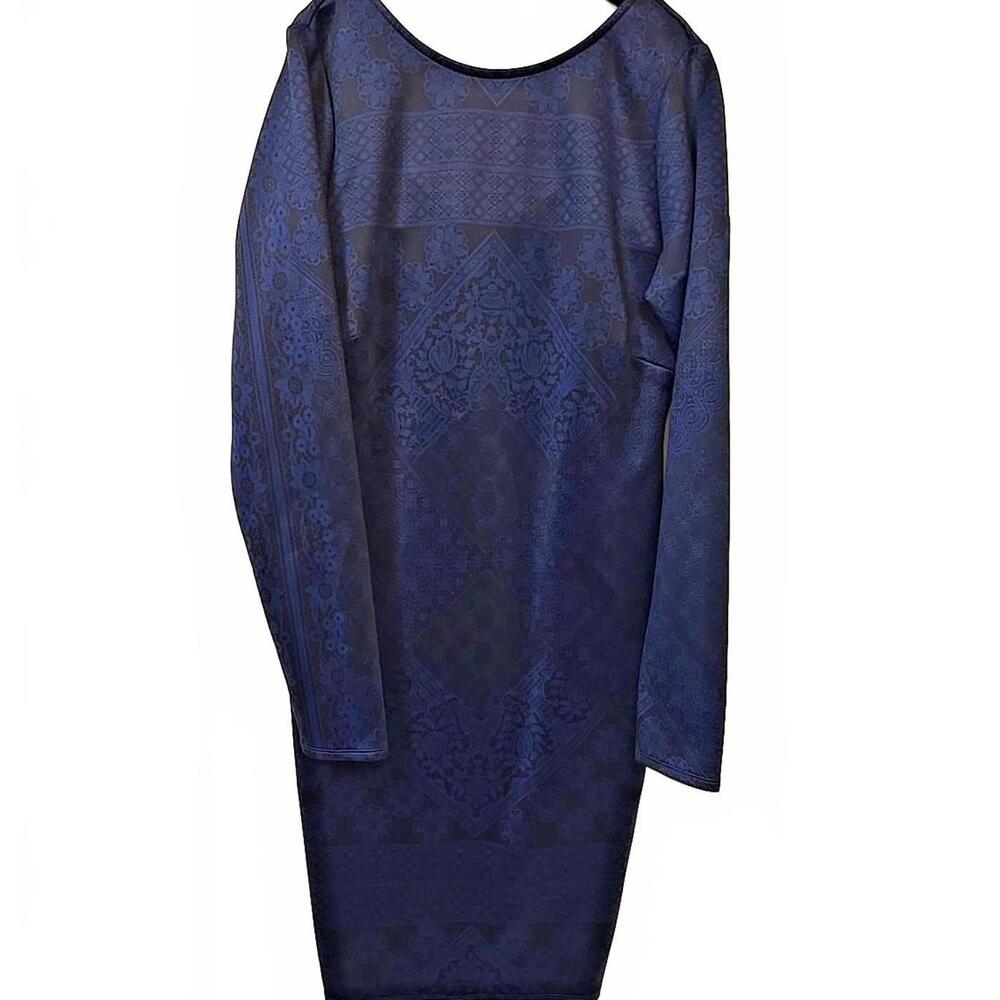 Kardashian Kollection Black Blue Bodycon Scuba Long Sleeve Scoop Back Dress,‎ Xl